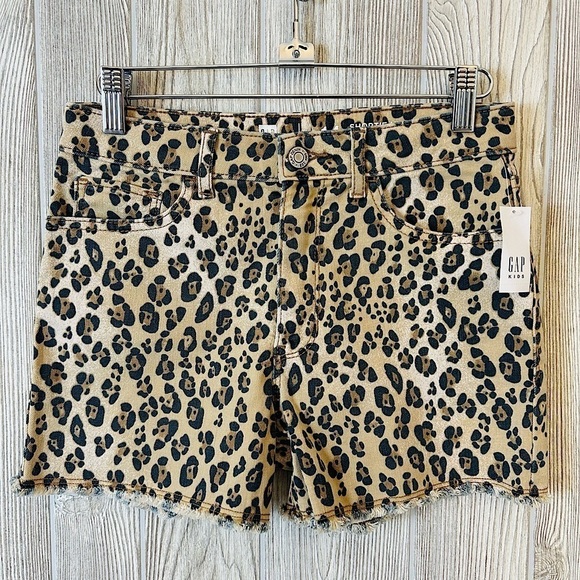 NEW! GAP KIDS HIGH RISE LEOPARD Cheetah Print Denim Jean Shorts Adjustable Waist - Picture 1 of 12
